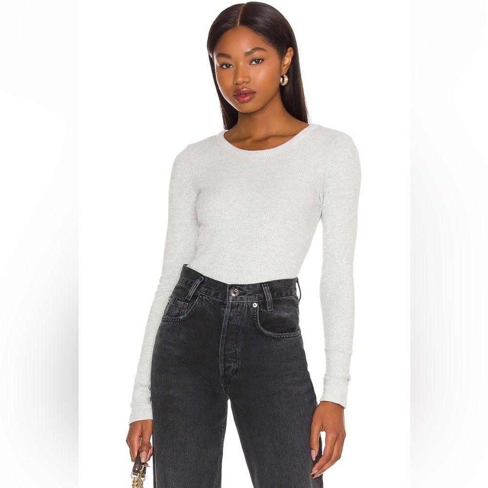 NWOT NEW AGOLDE Maya Scoop Neck Ribbed Long Sleeve Shirt in Oatmeal Heather XS